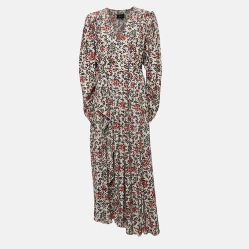 Floral Print Stretch Silk Ruched Sleeve Midi Dress S - Isabel Marant - Modalova