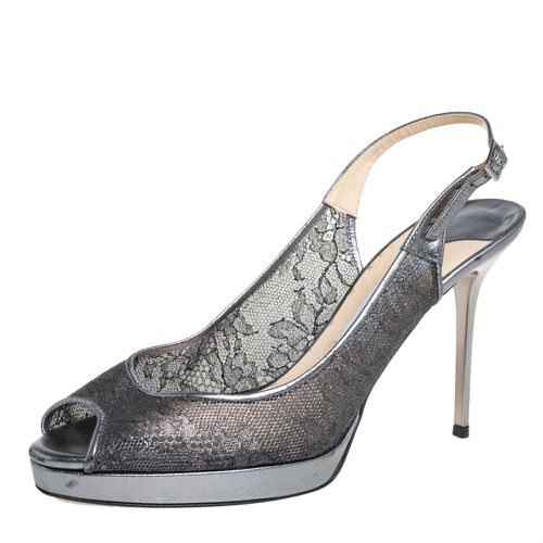 Silver Lace And Leather Nova Sandals Size 40 - Jimmy Choo - Modalova