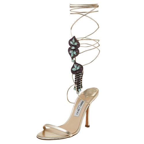 Metallic Leather Crystal Embellished Tie Up Sandals Size 38 - Jimmy Choo - Modalova