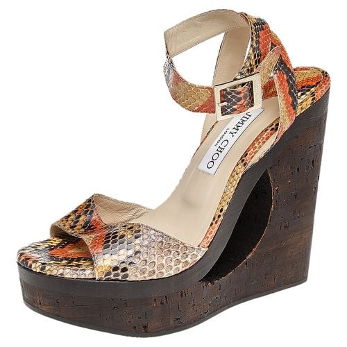 Python Leather Penelop Wedge Sandals Size 38 - Jimmy Choo - Modalova