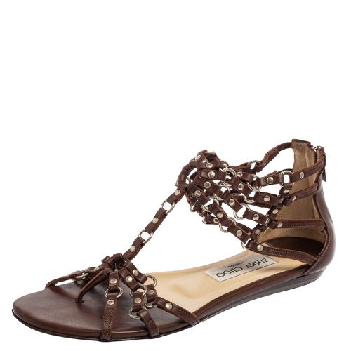 Leather Studded Caged T-Strap Flat Sandals Size 37.5 - Jimmy Choo - Modalova