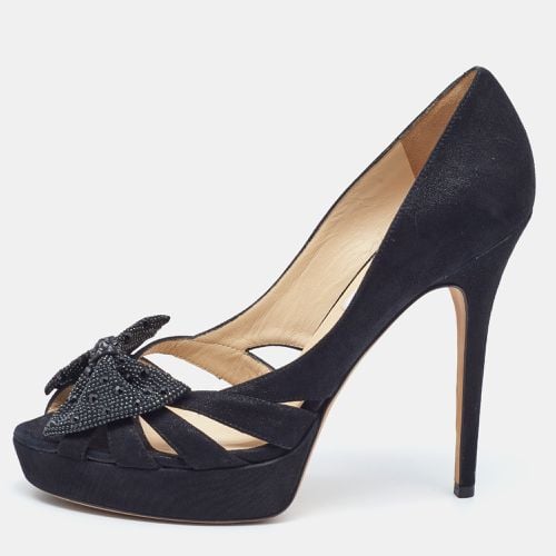 Suede Taja Crystal Embellished Bow Peep Toe Pumps Size 40 - Jimmy Choo - Modalova