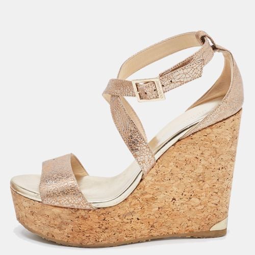 Metallic Gold Leather Cork Wedge Sandals Size 37 - Jimmy Choo - Modalova