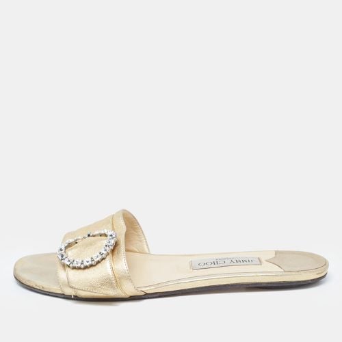 Leather Crystal Embellished Buckle Flat Slides Size 40 - Jimmy Choo - Modalova