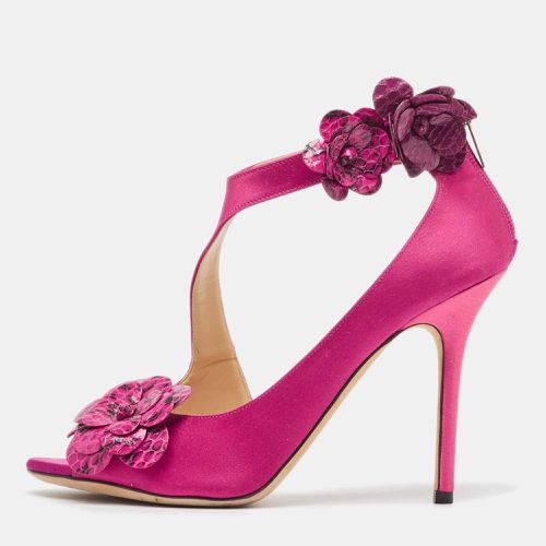 Satin and Python Flower Applique Sandals Size 39.5 - Jimmy Choo - Modalova