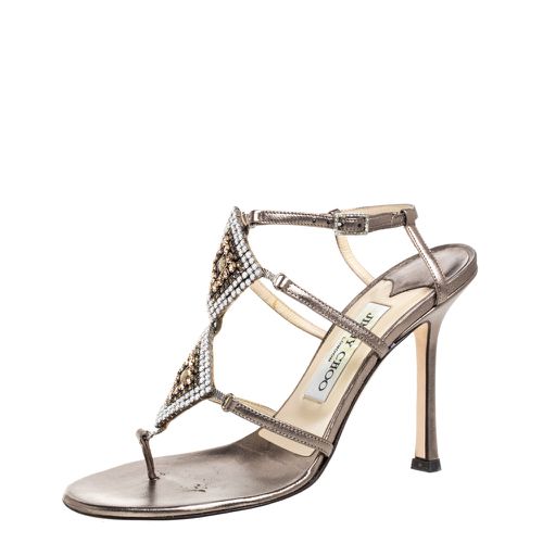 Bronze Leather Meira Crystal Embellished Sandals Size 37 - Jimmy Choo - Modalova