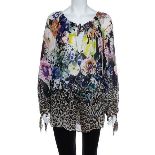 Floral & Animal Printed Silk Tunic M - Just Cavalli - Modalova