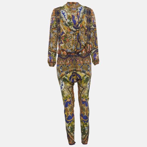 Printed Silk Pleated Long Sleeve Jumpsuit S - Just Cavalli - Modalova