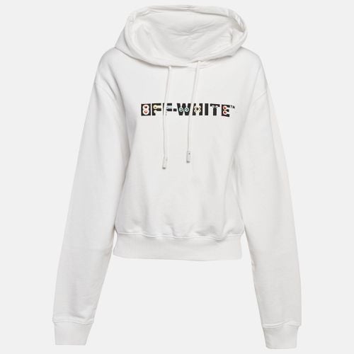 Off- Logo Embellished Cotton Hoodie M - Off-White - Modalova