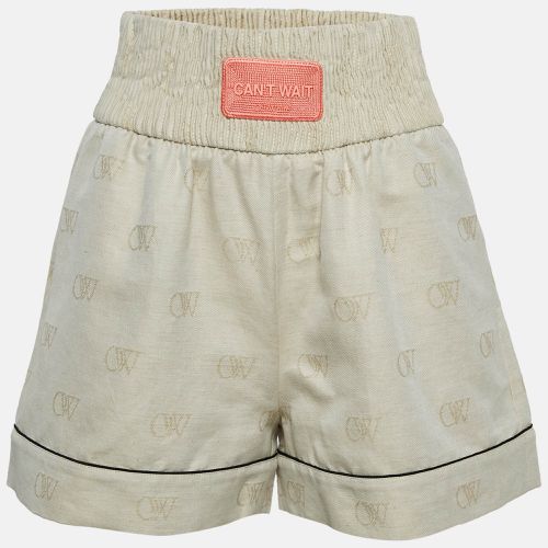 Monogram Linen Blend Applique Detail Shorts S - Off-White - Modalova