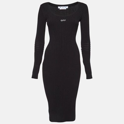 Logo Print Rib Knit Bodycon Dress M - Off-White - Modalova