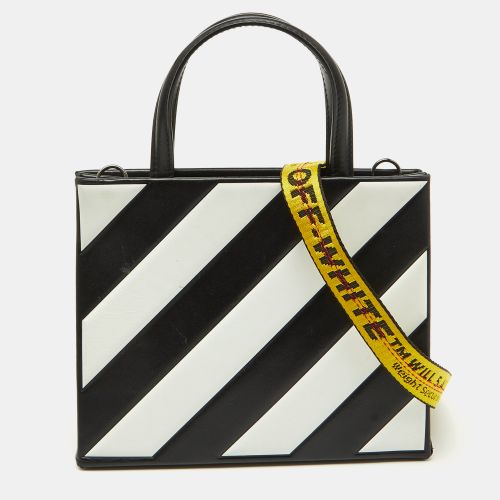 White Diagonal Striped Leather Tote - Off-White - Modalova