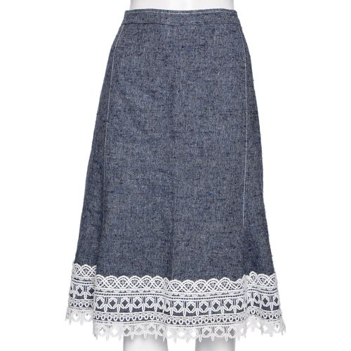 Silk & Linen Lace Trimmed Skirt MTO - Oscar de la Renta - Modalova