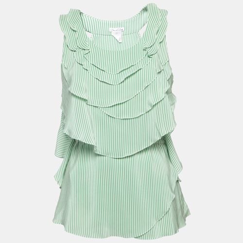 Green Striped Silk Ruffled Sleeveless Top M - Oscar de la Renta - Modalova