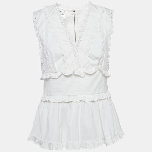 Lace Trim Cotton Ruffled Peplum Top M - Oscar de la Renta - Modalova