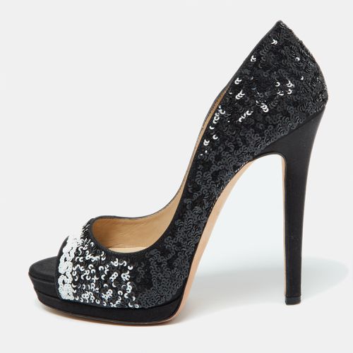 Satin and Sequins Peep Toe Platform Pumps Size 38.5 - Oscar de la Renta - Modalova