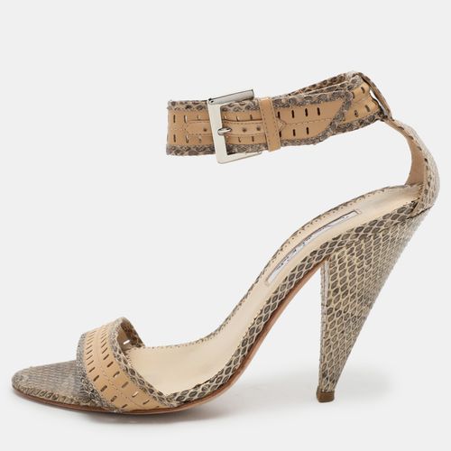 Brown Snakeskin Ankle Strap Sandals Size 37.5 - Oscar de la Renta - Modalova