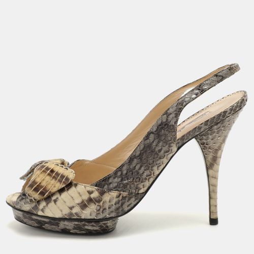 Snakeskin Leather Slingback Bow Peep Toe Sandals 38.5 - Oscar de la Renta - Modalova