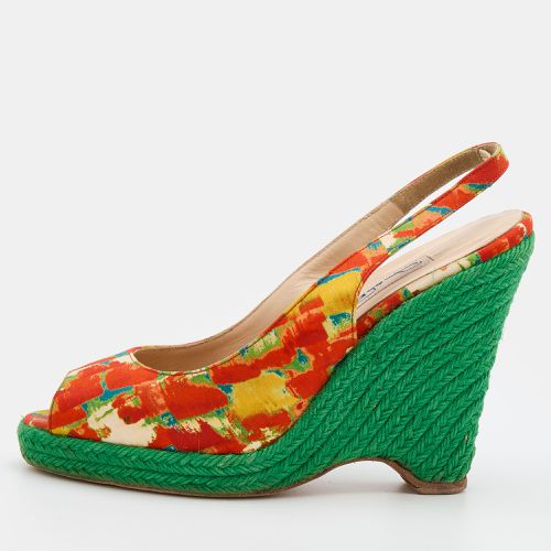 Fabric Espadrille Platform Wedge Peep-Toe Slingback Sandals Size 40 - Oscar de la Renta - Modalova