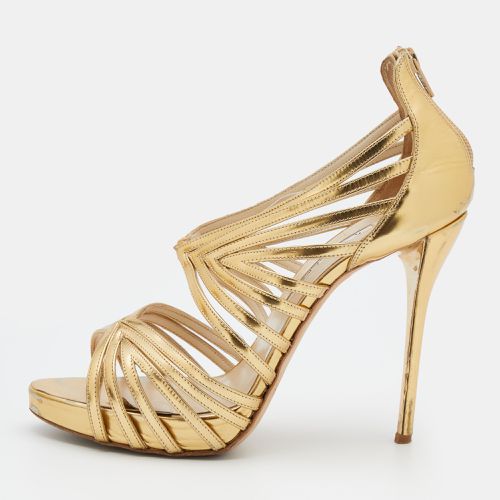 Metallic Leather Ankle Strap Platform Sandals Size 40 - Oscar de la Renta - Modalova