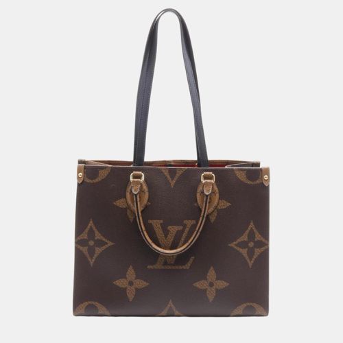 On The Go Mm Coated Canvas Leather Monogram Giant Reverse Beige Tote Bag - Louis Vuitton - Modalova