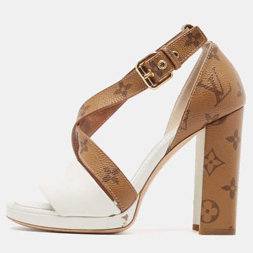 White/ Leather and Canvas Matchmake Ankle Strap Sandals Size 36 - Louis Vuitton - Modalova