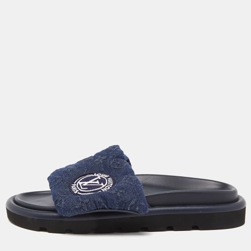 Navy Monogram Denim Pool Pillow Velcro Flat Slides Size 40 - Louis Vuitton - Modalova