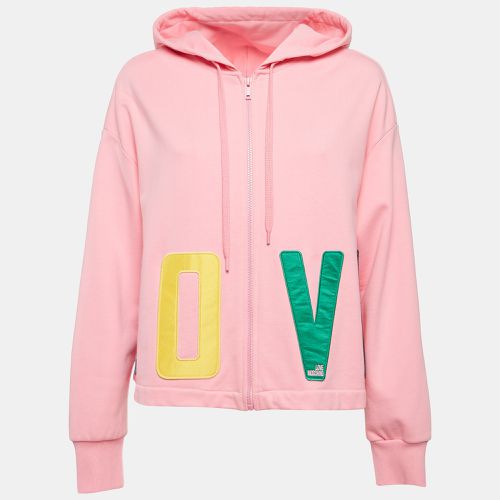 Cotton Applique Detail Zip-Up Hoodie M - Love Moschino - Modalova