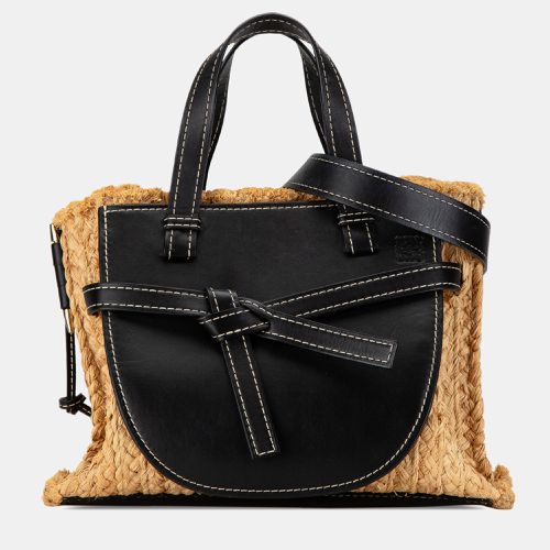 Small Raffia and Leather Gate Top Handle Bag - Loewe - Modalova