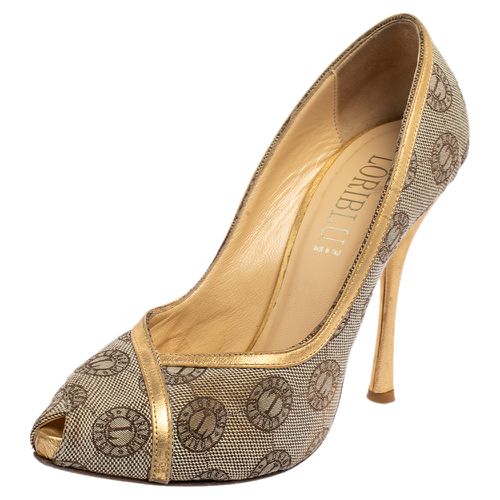 Canvas Monogram Peep Toe Pumps Size 38 - Loriblu - Modalova