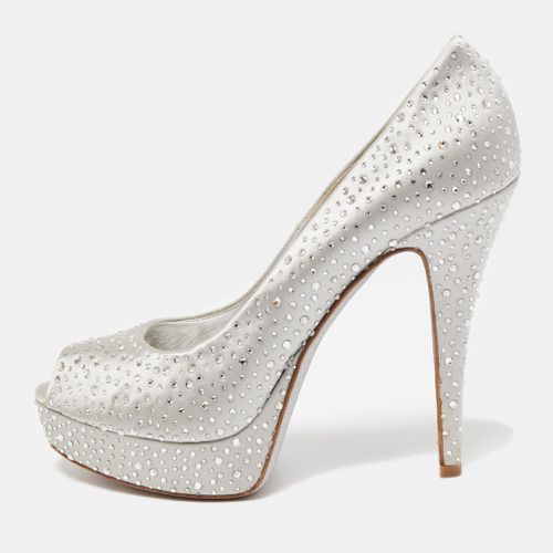 Satin Crystal Embellished Peep Toe Platform Pumps Size 40 - Loriblu - Modalova