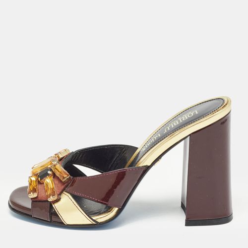 Dark /Gold Patent and Leather Crystal Embellished Slide Sandals Size 36 - Loriblu - Modalova