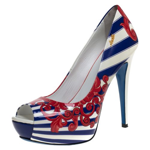 Print Patent Leather Peep Toe Platform Pumps Size 40 - Loriblu - Modalova