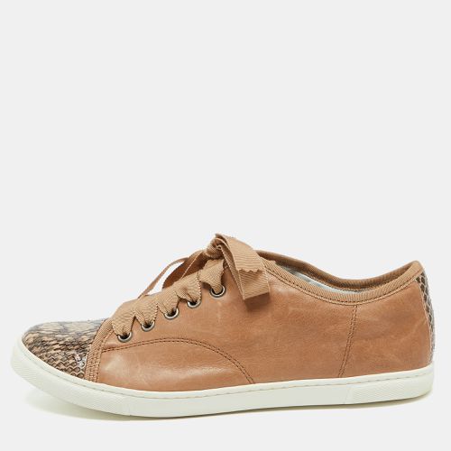 Leather and Snakeskin Cap Toe Low Top Sneakers Size 39 - Lanvin - Modalova