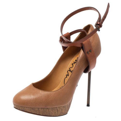 Brown Leather Ankle Strap Platform Pumps 39 - Lanvin - Modalova