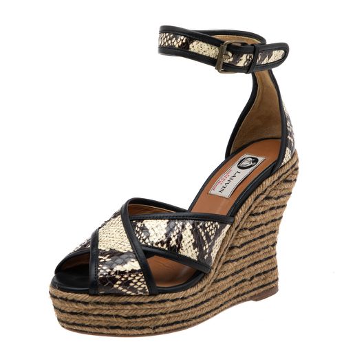 Brown Python Embossed Leather Platform Wedge Sandals Size 37 - Lanvin - Modalova