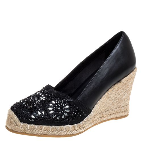 Leather And Suede Embellished Wedge Espadrille Pumps Size 37 - Le Silla - Modalova