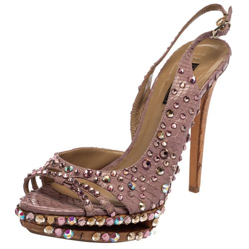 Crystal Embellished Leather Peep Toe Platform Sandals Size 38 - Le Silla - Modalova