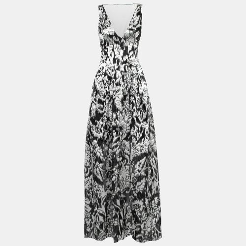 Monochrome Lurex Ikat Patterned Jacquard Sheer Yoke Sleeveless Gown XS - Lela Rose - Modalova