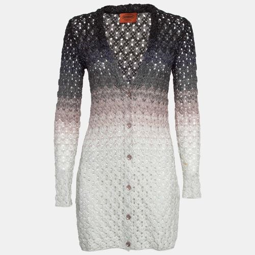 White Perforated Lurex Knit Button Front Long Cardigan S - Missoni - Modalova