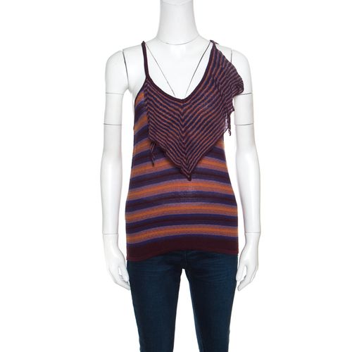 Brown and Blue Striped Knit Tie Detail Racer Back Top M - M Missoni - Modalova