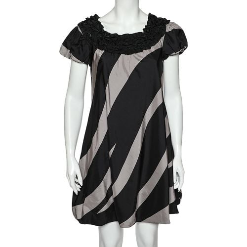 Monochrome Striped Silk Ruffled Neck Detail Mini Dress M - Moschino Cheap and Chic - Modalova