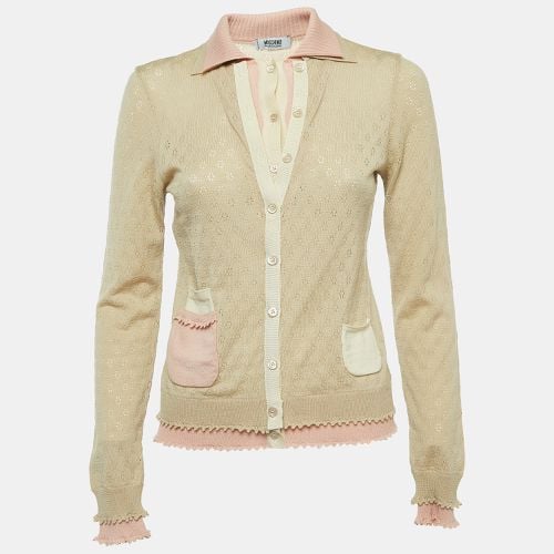 Pink Perforated Wool Knit Button Front Cardigan M - Moschino Cheap and Chic - Modalova