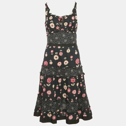 Dark Floral Print Cotton Tiered Short Dress S - Moschino Cheap and Chic - Modalova