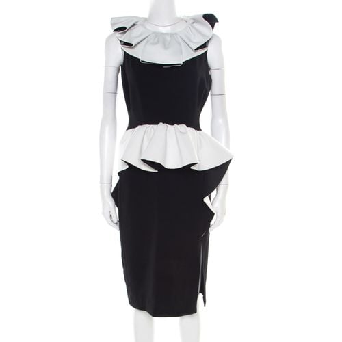 Monochrome Crepe Ruffled Trim Sleeveless Midi Dress M - Moschino - Modalova