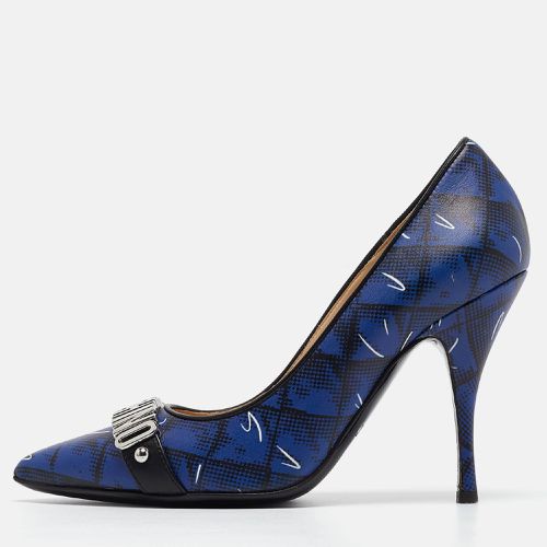 Printed Leather Logo Buckle Pointed Toe Pumps Size 36 - Moschino - Modalova