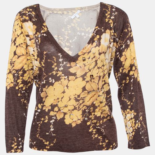 Floral Printed Silk & Linen Knit Embellished V-Neck Top L - Max Mara - Modalova