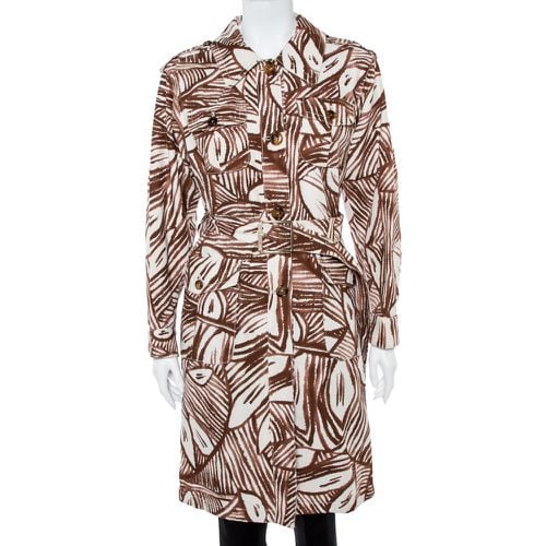 White & Brown Printed Canvas Belted Coat M - Max Mara - Modalova