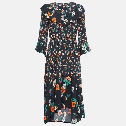 Floral Print Crepe Ruffled Midi Dress M - Maje - Modalova