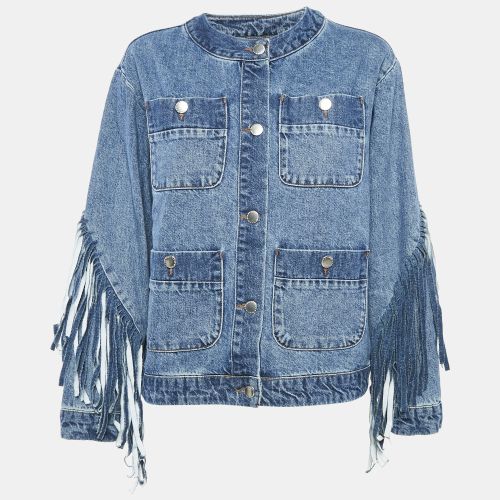 Fringed Denim Button Front Single Breasted Jacket L - Maje - Modalova